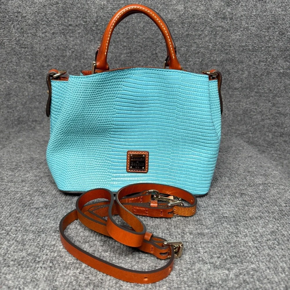 Dooney & Bourke Mini Satchel Bag Sky Blue Embossed Lizard Leather Mini Barlow